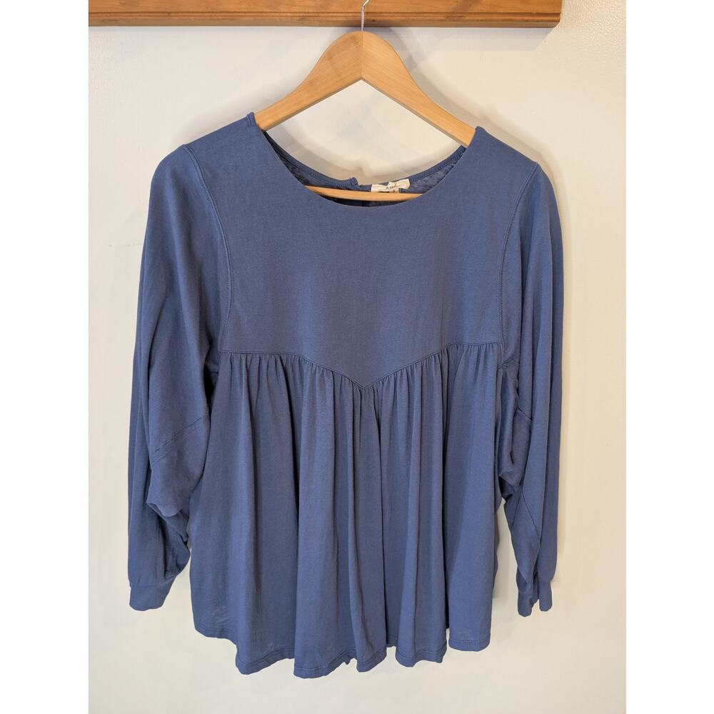 Easel Slate Blue Cotton Tunic Top Button Back Dolman Sleeve Small Boho Cottage